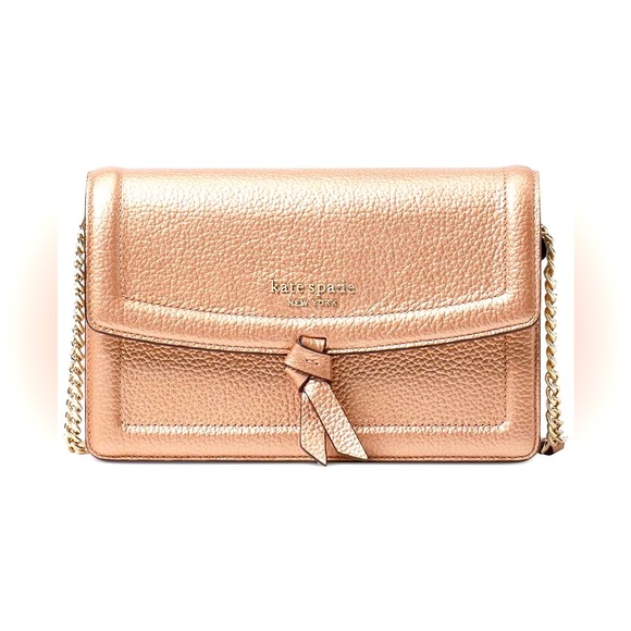 Kate Spade Knott Metallic Flap Crossbody - Rose Gold - Picture 1 of 5